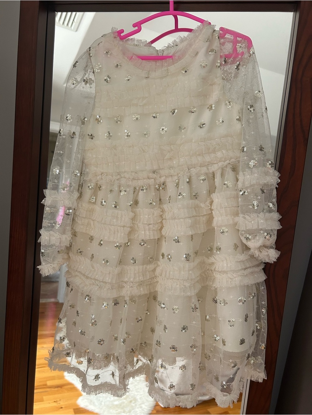 Nannette Cream Layered Tulle Dress with Silver Sequin Accents